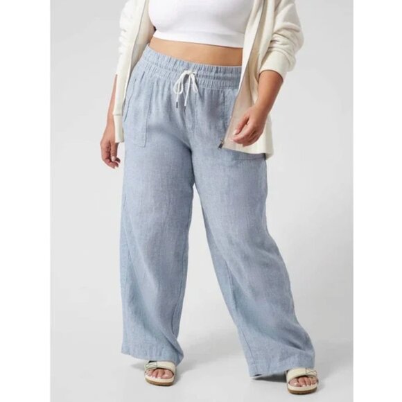 ATHLETA Cabo Linen Wide Leg Zip-Pocket Drawstring Pants Chambray Blue Size 24 - Picture 12 of 12
